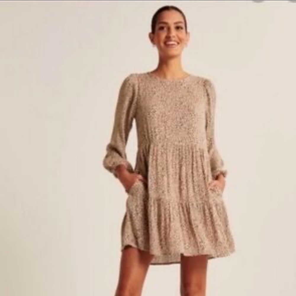 Leopard Print Long Sleeve Mini Dress - Abercrombie & Fitch